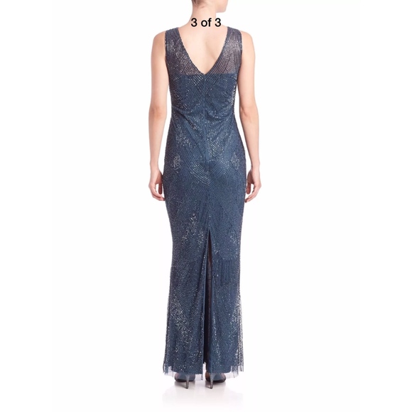 NWT $485 Aidan Mattox [ 2 US ] Riviera‎ Beaded Illusion Top Gown in Blue - Picture 6 of 6